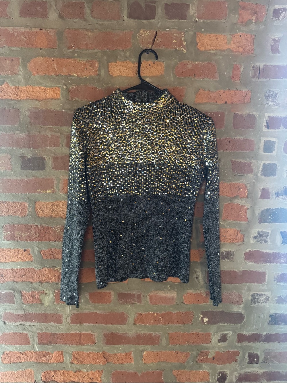 Vintage Sequined Black and Gold High-Neck Women’s Top